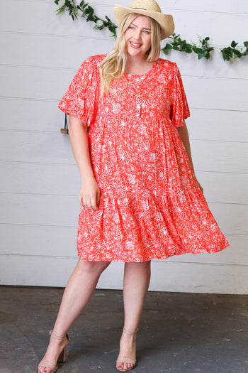 Coral Floral Button Down Midi Dress Haptics