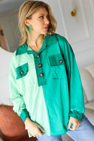 On The Way Up Mint Color Block Button Down Pullover Haptics