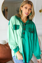 On The Way Up Mint Color Block Button Down Pullover Haptics