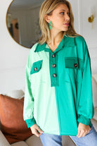 On The Way Up Mint Color Block Button Down Pullover Haptics