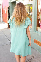 Out For The Day Sage Crinkle Woven Ruffle Sleeve Dress Haptics