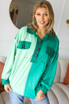 On The Way Up Mint Color Block Button Down Pullover Haptics