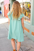 Out For The Day Sage Crinkle Woven Ruffle Sleeve Dress Haptics