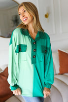 On The Way Up Mint Color Block Button Down Pullover Haptics