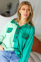 On The Way Up Mint Color Block Button Down Pullover Haptics