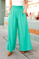 Just Dreaming Emerald Smocked Waist Palazzo Pants Haptics