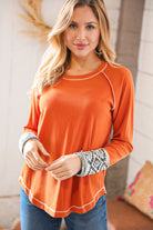 Persimmon Cotton Blend Rib Aztec Outseam Top Sugarfox