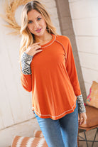 Persimmon Cotton Blend Rib Aztec Outseam Top Sugarfox