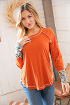 Persimmon Cotton Blend Rib Aztec Outseam Top Sugarfox