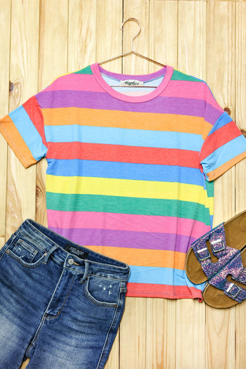 Step Into Spring Multicolor Stripe Terry Top Haptics