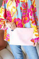 Baby Pink Vegan Leather Handle Clutch Bag ICON
