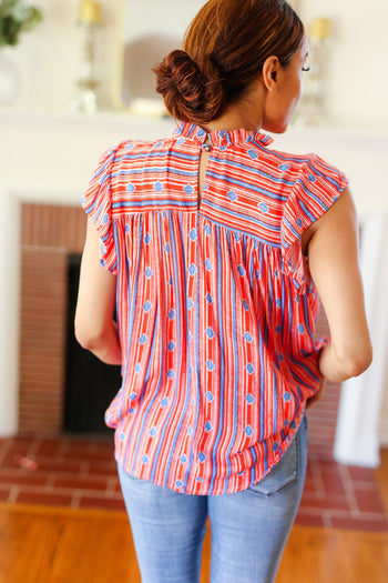 Red & Blue Boho Stripe Flutter Sleeve Top (Copy) Haptics