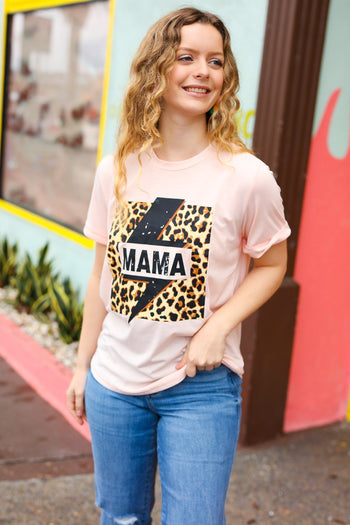 Peach "Mama" Animal Print Graphic Tee Hayzel