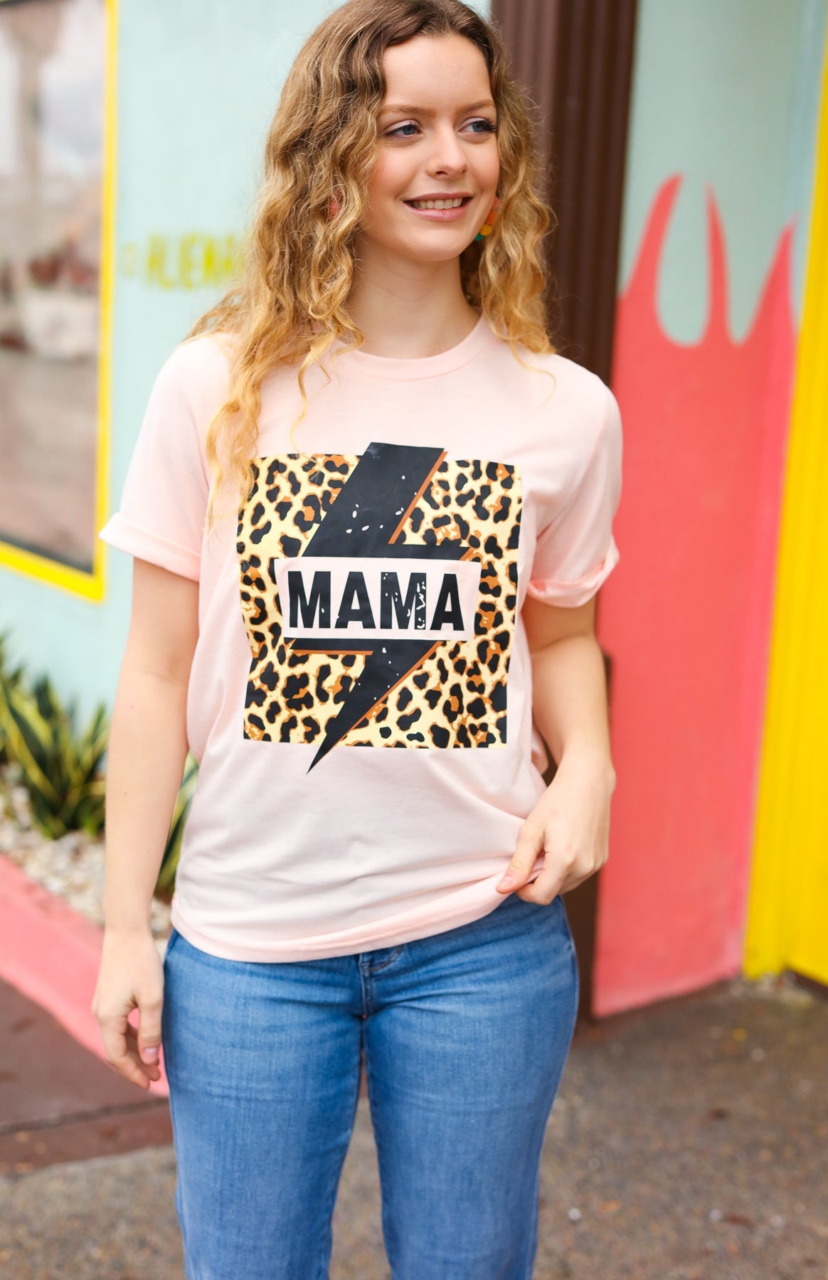 Peach "Mama" Animal Print Graphic Tee Hayzel