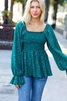 Always With You Teal Smocked Ditzy Floral Ruffle Top Haptics