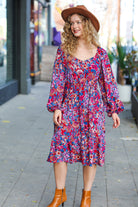Take The Leap Magenta Floral Print Midi Dress Haptics