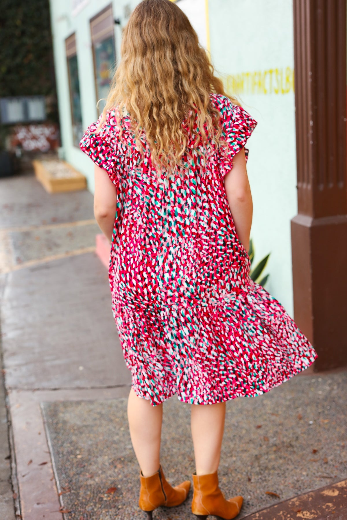 Fuchsia & Teal Abstract Dot Yoke Woven Dress Haptics