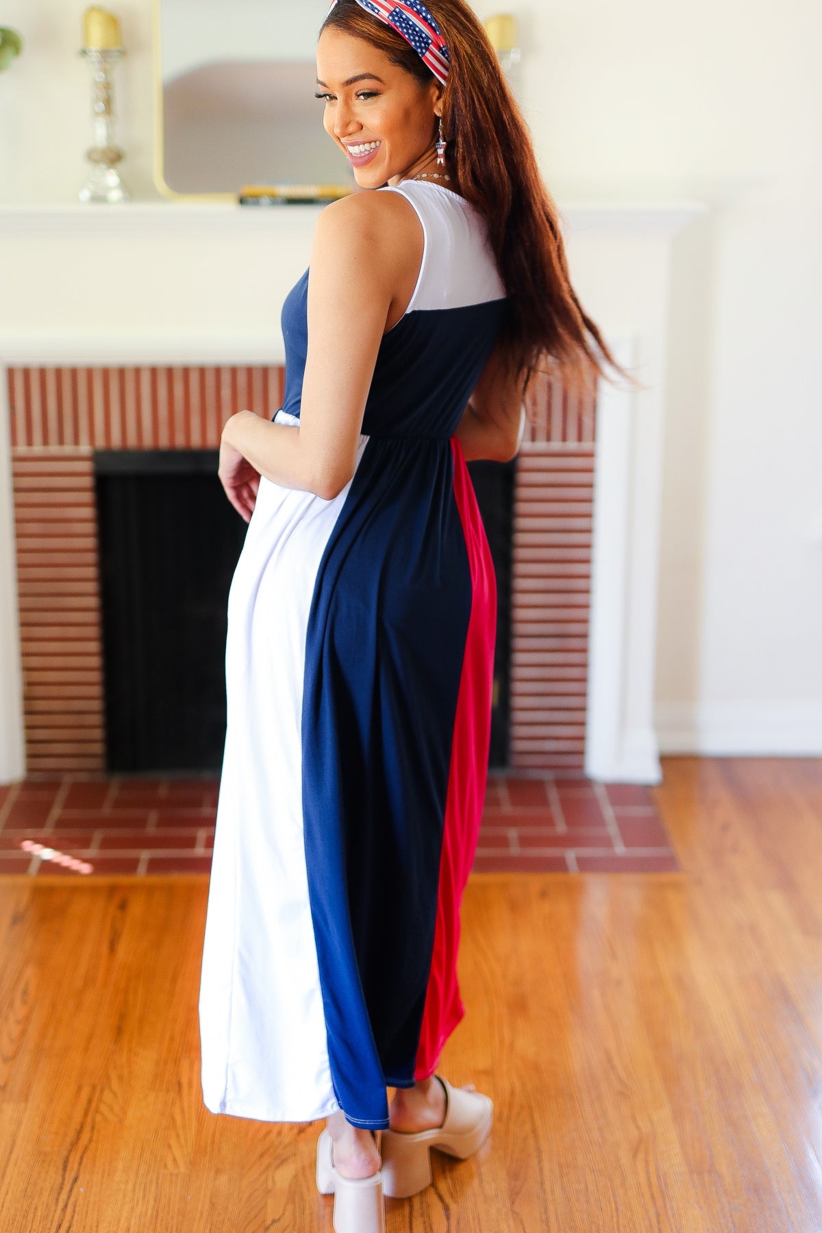 Patriotic Color Block Fit & Flare Maxi Dress Haptics