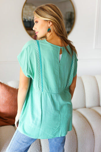 Mint Embroidered Woven Short Sleeve Dolman Top Haptics