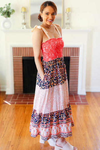 Vacay Vibes Orange Floral Smocked Tube Top Tiered Maxi Dress Haptics