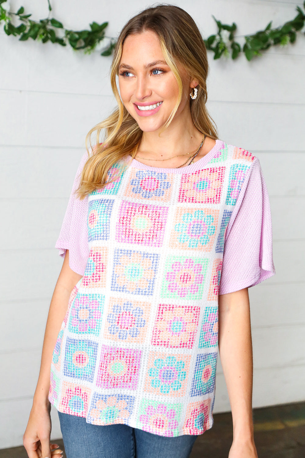 Lavender Flower Power Color Block Top Sugarfox