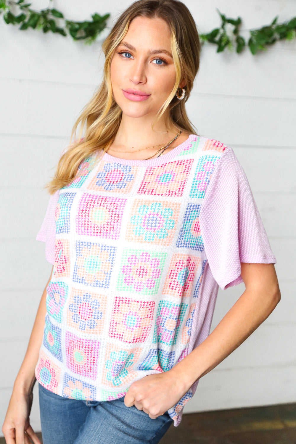 Lavender Flower Power Color Block Top Sugarfox