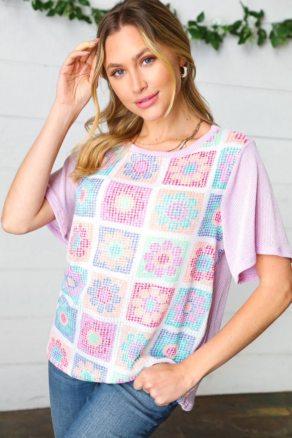 Lavender Flower Power Color Block Top Sugarfox