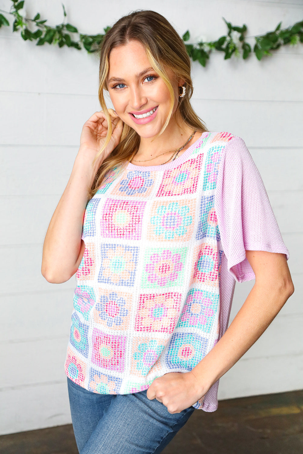 Lavender Flower Power Color Block Top Sugarfox