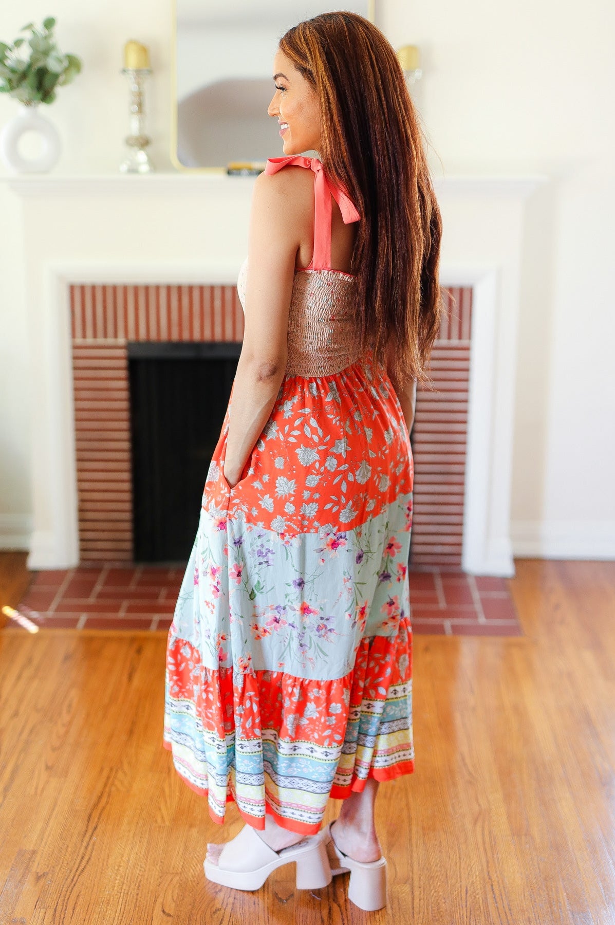 Vacay Vibes Taupe Floral Smocked Tube Top Tiered Maxi Dress Haptics