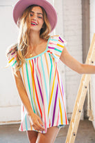 Multicolor Vertical Stripe Ruffle Frill Sleeve Top Haptics