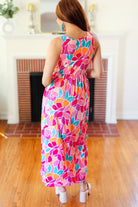 Hello Beautiful Fuchsia Abstract Floral Fit & Flare Maxi Dress Haptics