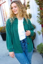 Holiday Pine Green Ribbed Button Down Shacket Reborn J