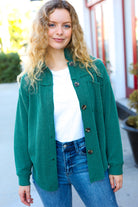 Holiday Pine Green Ribbed Button Down Shacket Reborn J