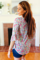 Feeling It Blue Floral Print Ruffle Three Quarter Sleeve Top Hayzel