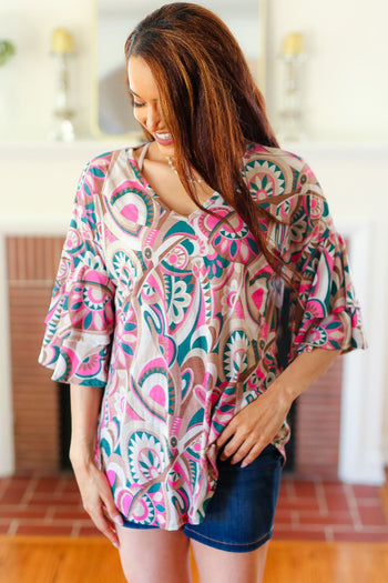 Eyes On You Teal Paisley Double Ruffle Sleeve Top Hayzel