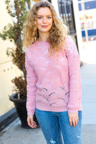 Give Joy Pink Pointelle Shoulder Lace Knit Sweater BIBI