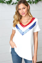 Patriotic Sequin V Neck French Terry Top Haptics