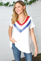 Patriotic Sequin V Neck French Terry Top Haptics