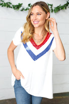 Patriotic Sequin V Neck French Terry Top Haptics