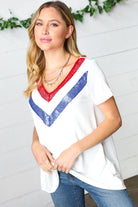 Patriotic Sequin V Neck French Terry Top Haptics