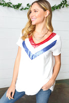 Patriotic Sequin V Neck French Terry Top Haptics