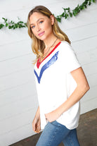 Patriotic Sequin V Neck French Terry Top Haptics