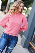 On Your Way Ruby Ribbed Mock Neck Puff Sleeve Top Zenana