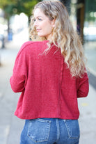 Stay Awhile Red Ribbed Dolman Cropped Sweater Zenana