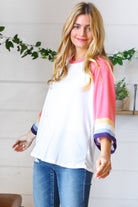 Pink Pointelle Color Block Wide Sleeve Pullover Sugarfox