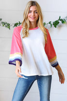 Pink Pointelle Color Block Wide Sleeve Pullover Sugarfox