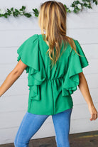 Sea Green Button Ruffle Woven Top Haptics