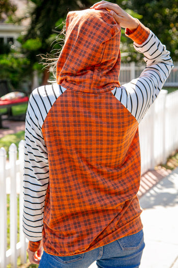 Rust Plaid French Terry Raglan Hoodie Haptics