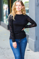 Black Shirred Velvet Mesh Long Sleeve Top Haptics