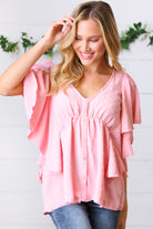 Soft Pink Swiss Dot Ruffle Woven Top Sugarfox